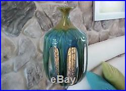 Mid Century Modern Blue Swag Drip Glaze Hanging Light Lamp Palm Springs Vintage