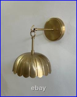 Mid Century Modern Brass Fluted Wall Sconce French Scalloped Hanging Lamp