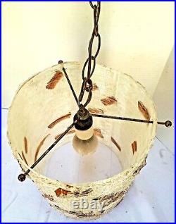 Mid-Century Modern Brutalist Lucite Spaghetti Hanging Swag Lamp Vintage Amber