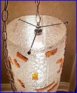 Mid-Century Modern Brutalist Lucite Spaghetti Hanging Swag Lamp Vintage Amber