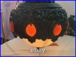 Mid Century Modern Brutatist Vintage Hanging Swag Light Pull Chain Red Orange