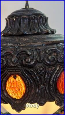 Mid Century Modern Brutatist Vintage Hanging Swag Light Pull Chain Red Orange