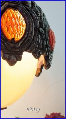 Mid Century Modern Brutatist Vintage Hanging Swag Light Pull Chain Red Orange