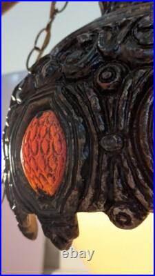 Mid Century Modern Brutatist Vintage Hanging Swag Light Pull Chain Red Orange Mid Century Modern Brutatist Vintage Hanging Swag Light Pull Chain Red Orange