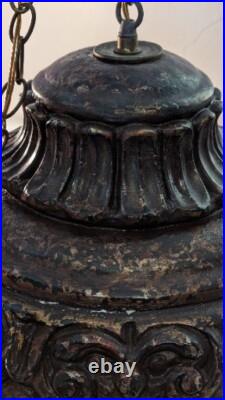 Mid Century Modern Brutatist Vintage Hanging Swag Light Pull Chain Red Orange