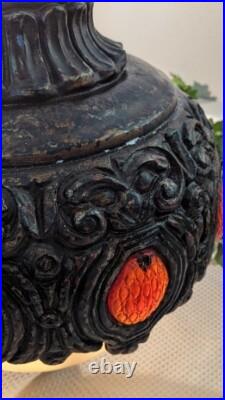 Mid Century Modern Brutatist Vintage Hanging Swag Light Pull Chain Red Orange