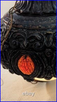 Mid Century Modern Brutatist Vintage Hanging Swag Light Pull Chain Red Orange Mid Century Modern Brutatist Vintage Hanging Swag Light Pull Chain Red Orange