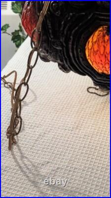 Mid Century Modern Brutatist Vintage Hanging Swag Light Pull Chain Red Orange