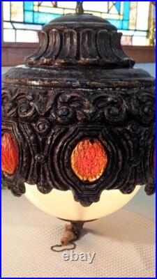 Mid Century Modern Brutatist Vintage Hanging Swag Light Pull Chain Red Orange Mid Century Modern Brutatist Vintage Hanging Swag Light Pull Chain Red Orange