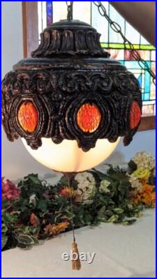 Mid Century Modern Brutatist Vintage Hanging Swag Light Pull Chain Red Orange Mid Century Modern Brutatist Vintage Hanging Swag Light Pull Chain Red Orange