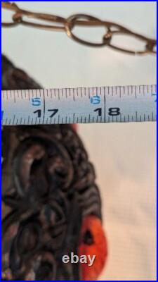 Mid Century Modern Brutatist Vintage Hanging Swag Light Pull Chain Red Orange Mid Century Modern Brutatist Vintage Hanging Swag Light Pull Chain Red Orange