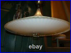 Mid Century Modern Flying Saucer Hanging Light Fixture Vtg Atomic Age UFO Lamp