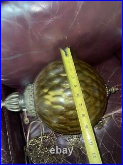 Mid Century Modern Globe Hanging Lamp Amber Glass & Brass Vintage