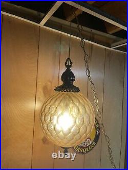 Mid Century Modern Globe Hanging Lamp Amber Glass & Brass Vintage