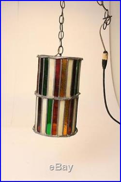 Mid Century Modern LIGHT FIXTURE hanging ceiling stained glass lamp swag vintage