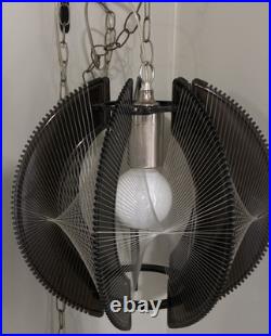 Mid Century Modern Pendant Swag Lamp Sphere Lucite Filament String Secon Style