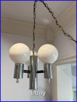 Mid Century Modern Plug Swag Vintage Chrome 3 light Chandelier Glass Globe MCM