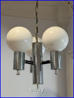 Mid Century Modern Plug Swag Vintage Chrome 3 light Chandelier Glass Globe MCM