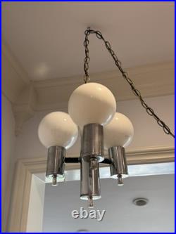 Mid Century Modern Plug Swag Vintage Chrome 3 light Chandelier Glass Globe MCM