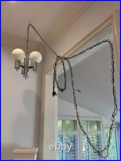 Mid Century Modern Plug Swag Vintage Chrome 3 light Chandelier Glass Globe MCM