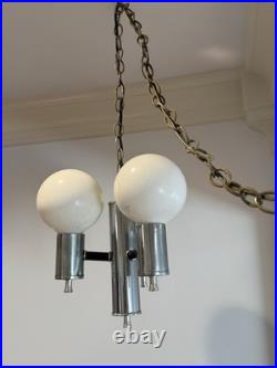 Mid Century Modern Plug Swag Vintage Chrome 3 light Chandelier Glass Globe MCM