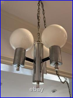 Mid Century Modern Plug Swag Vintage Chrome 3 light Chandelier Glass Globe MCM