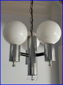 Mid Century Modern Plug Swag Vintage Chrome 3 light Chandelier Glass Globe MCM