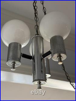 Mid Century Modern Plug Swag Vintage Chrome 3 light Chandelier Glass Globe MCM