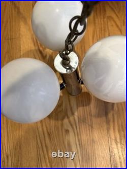 Mid Century Modern Plug Swag Vintage Chrome 3 light Chandelier Glass Globe MCM