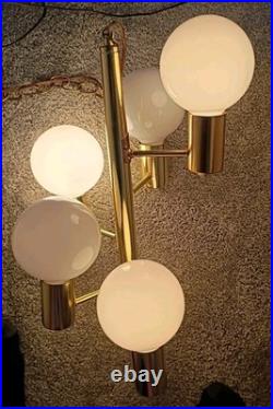 Mid Century Modern Robert Sonneman Brass Waterfall Swag Lamp Light Chandelier