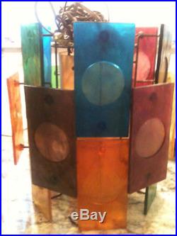 Mid Century Modern Vintage Hanging Swag Lamp Chandelier Lucite Color Panels
