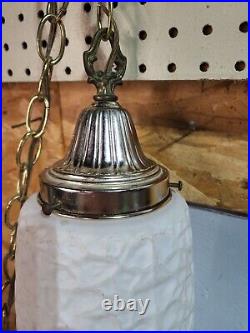Mid Century Modern White Glass Swag Lamp Hanging Pendant Levitron Diffuser VTG