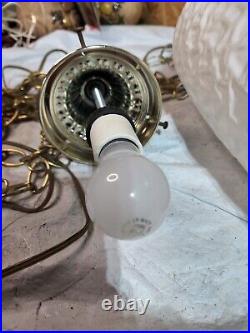 Mid Century Modern White Glass Swag Lamp Hanging Pendant Levitron Diffuser VTG