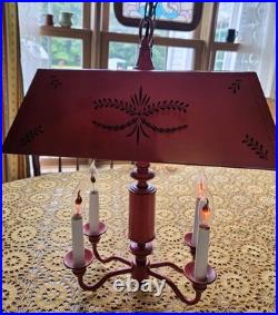 Mid Century Modern deep red & black TOLEWARE metal 4-Arm HANGING LIGHT FIXTURE