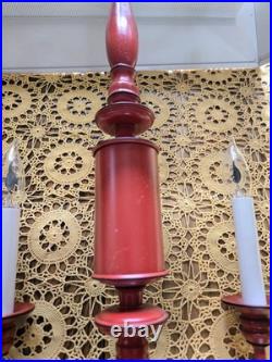 Mid Century Modern deep red & black TOLEWARE metal 4-Arm HANGING LIGHT FIXTURE