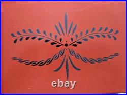 Mid Century Modern deep red & black TOLEWARE metal 4-Arm HANGING LIGHT FIXTURE