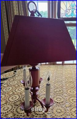 Mid Century Modern deep red & black TOLEWARE metal 4-Arm HANGING LIGHT FIXTURE