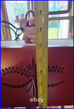 Mid Century Modern deep red & black TOLEWARE metal 4-Arm HANGING LIGHT FIXTURE