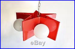 Mid Century Pendant Light Acrylic Red & White Star & Globe Hanging Lamp Vintage