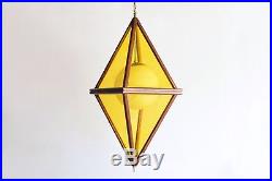 Mid Century Pendant Light Hanging Ceiling Lamp Large Teak Yellow Vintage