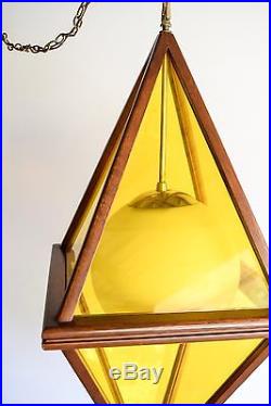Mid Century Pendant Light Hanging Ceiling Lamp Large Teak Yellow Vintage