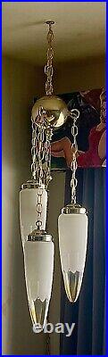 Mid Century Space Age Regency Moderne 3 Tier Swag Light With Bullet Glass Shades
