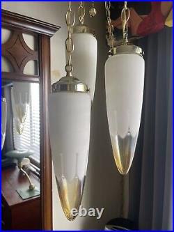 Mid Century Space Age Regency Moderne 3 Tier Swag Light With Bullet Glass Shades