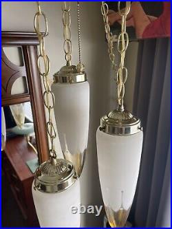 Mid Century Space Age Regency Moderne 3 Tier Swag Light With Bullet Glass Shades