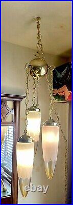 Mid Century Space Age Regency Moderne 3 Tier Swag Light With Bullet Glass Shades