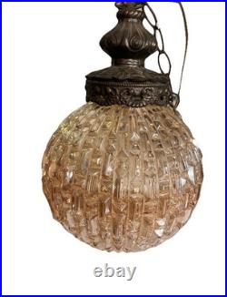 Mid Century Swag Chandelier Glass Globe Hanging Chain Light Plug In Lamp WORKS