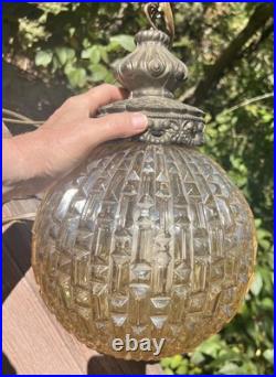 Mid Century Swag Chandelier Glass Globe Hanging Chain Light Plug In Lamp WORKS