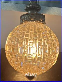 Mid Century Swag Chandelier Glass Globe Hanging Chain Light Plug In Lamp WORKS