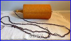 Mid Century Swag Lamp with Drum Shade Hanging Light Boho Burlap Textured Pendant