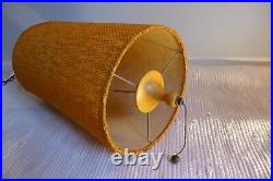 Mid Century Swag Lamp with Drum Shade Hanging Light Boho Burlap Textured Pendant